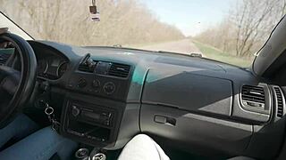 public car trip turns slutty with turn-by-turn deepthroat gagging and facial cumshots