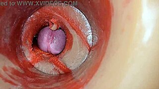 internal cam films swollen pussy overflowing with deep huge male cum insemination closeup