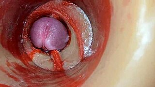 internal cam films swollen pussy overflowing with deep huge male cum insemination closeup