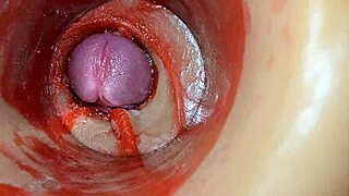 internal cam films swollen pussy overflowing with deep huge male cum insemination closeup