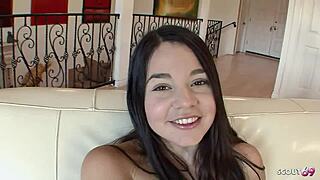 Big dick guy blasts load on hairy latina's puffy nipple pussy then cums in her panties before heading out