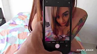 Hot stepdaughter begs daddy to fuck her bareback deepthroat cum swallow in thong dress.