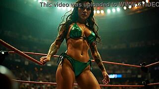 Huge amazon wrestler dominates with flexing muscles and powerful body poses