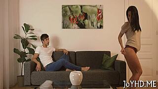 young slut bounces pussy on old man's hard cock riding wildly in hardcore session