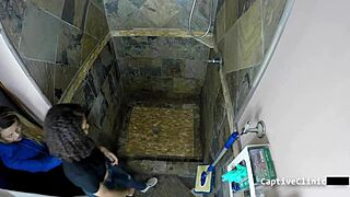 backstage what happens when michelle anderson spreads in shower with gloves?