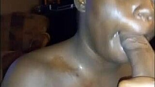 throwback darkchocolatebarbie gags on huge bbc deepthroat then swallows massive facial cumshot pov