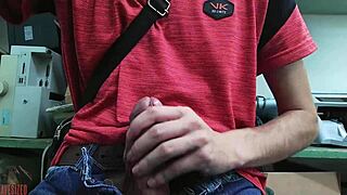 Skinny Amateur Masturbates Monster Cock At Desk Solo