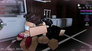 Cheerleader Bent Over for Creampie, Deepthroat Blowjob, Doggystyle Footjob After Cafe Closes