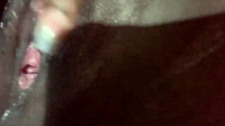Young ebony amateur fingers her pussy to creampie watching her squirt and moan close
