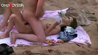 Caught this hot teen couple on the beach flashing and mutual masturbating passionately outdoors?