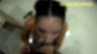 gaby jimenez kneels sucking my huge cock balls deep then swallows every drop of cum