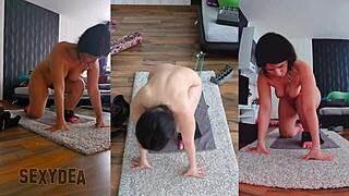 triple view of my curvy naked gym ass workout