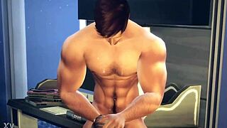muscular bodybuilder hunk facefucks cum explosion in sims 4 gay hardcore scene