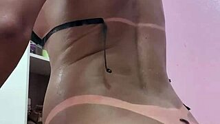 before and after tan crossdressing ladyboy shemale shows off perfect machine