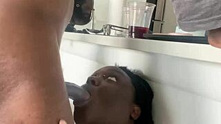 your perfect desk pet gags on big black cock chokin till cum covers her pretty face