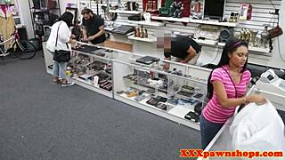 hey pawnshop teen teases her tits then gets missionary fucked