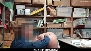 thief teen caught stealing jewelry gets clothes ripped bent over fucked doggystyle by cop with monster cock in garage