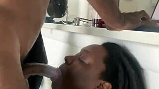 your perfect desk pet gags on big black cock chokin till cum covers her pretty face