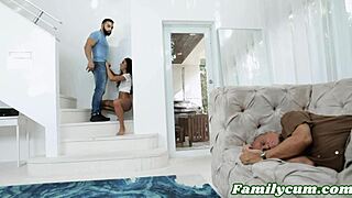 yo step bro sneaks in to fuck hot petite step sis while step dad naps nearby