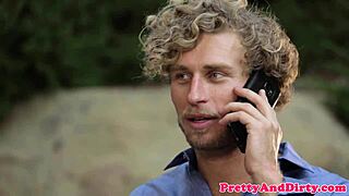 ginger babe blindfolds guy and rides his cock cowgirl before bending for rough doggystyle pussy pounding!