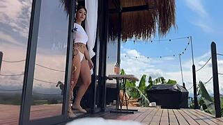 athletic babe rides huge cock in public jacuzzi... water splashing everywhere