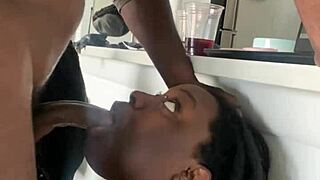 your perfect desk pet gags on big black cock chokin till cum covers her pretty face