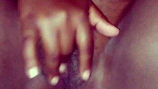 chubby black babe spreads shaved pussy lips closeup for first solo fingering