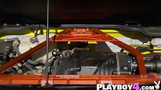 sexy petite big tits ebony milf washes acura nsx in garage showing perfect ass