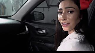 Hot latina teen Jasmine Vega with braces caught shoplifting then backseat ride with stepdad.