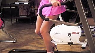 Blonde milf tempts asian stepson with tits in private gym cowgirl ride