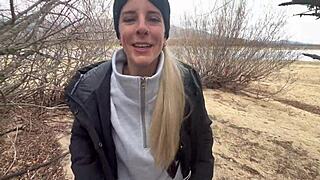 Wild public lake fuck explodes in winter snow!