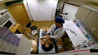 Yasmine Woods spreads cheeks for spanking exam in cheerleader skirt and heels behind scenes