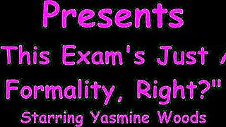 Yasmine Woods spreads cheeks for spanking exam in cheerleader skirt and heels behind scenes