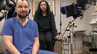 Yasmine Woods spreads cheeks for spanking exam in cheerleader skirt and heels behind scenes