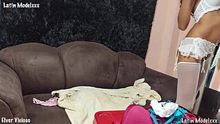 stepdaughter tries on sexy lingerie showing shaved pussy and asshole ready for pounding