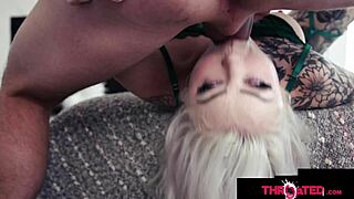 Inked Blonde Temptress Takes Monster Cock Deep Down Her Throat