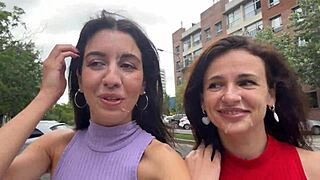 these two pretty skinny neighbors begged for cumshots on faces then strolled public streets dripping wet