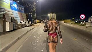 Bold Brazilian wife flashes cute tattooed ass on street for cuckold thrill
