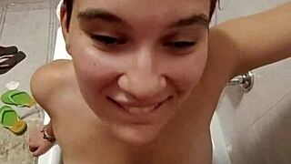 chiara begs to get pissed all over her big italian tits in toilet slavery