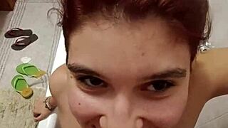 chiara begs to get pissed all over her big italian tits in toilet slavery