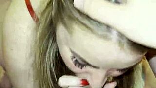 blonde mommy sneaks blowjob on stepson huge cock bedroom