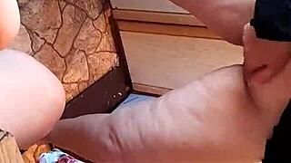 three girlfriends fingering hairy pussies in hostel kitchen close-up