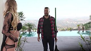 bored housewife katie morgan spots her hot gardener and lures him inside for secret pounding while husband works