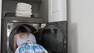 stepbro rams his huge cock deep in stepsis tight wet pussy to unstick her from the dryer