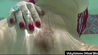 vicky vette drills hairy pussy lips with metal dildo deep