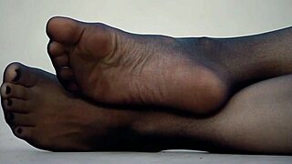 wife's FEET stuffed in NYLON PANTYHOSE for fetish toe sucking action