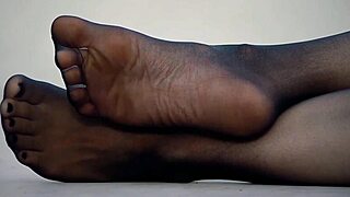 wife's FEET stuffed in NYLON PANTYHOSE for fetish toe sucking action