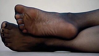 wife's FEET stuffed in NYLON PANTYHOSE for fetish toe sucking action