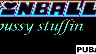 brett rossi blonde big tits babe stuffs pussy playing hot pinball game nude