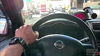 petite amateur couple gives road head blowjob on big cock las vegas boulevard pov